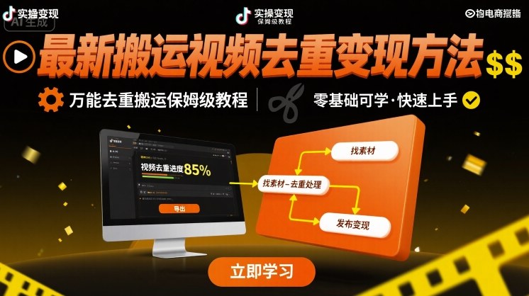 最新搬运视频去重变现方法，万能去重搬运保姆级教程-网创先锋