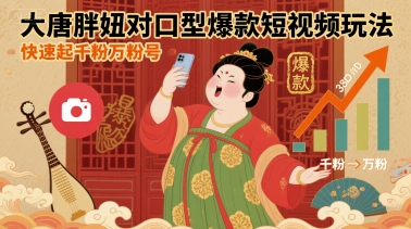 大唐胖妞对口型爆款短视频玩法，快速起千粉万粉号-网创先锋