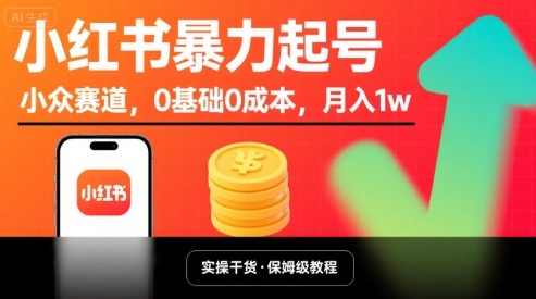 小红书暴力起号，小众赛道，0基础0成本，月入1w-网创先锋