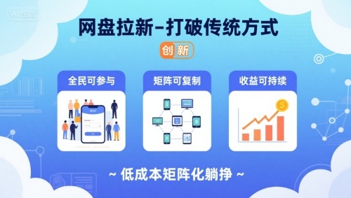 网盘拉新-打破传统方式，低成本矩阵化躺挣，全民可参与、矩阵可复制、收益可持续【揭秘】-网创先锋