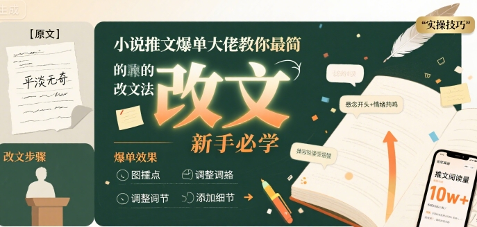 小说推文爆单大佬教你最简单的改文方法实操课，新手必学-网创先锋