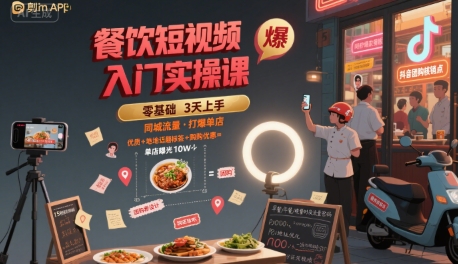 餐饮短视频入门实操课，引爆同城流量，打爆单店-网创先锋