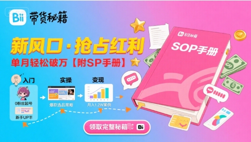 B站哔哩哔哩带货秘籍，新风口，抢占红利，单月轻松破万【附SOP手册】-网创先锋