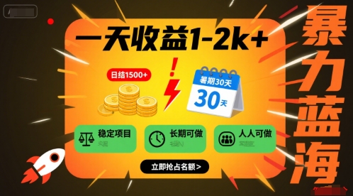 一天收益1-2k+ 稳定项目，暑期暴力蓝海项目，长期稳定，人人可做【揭秘】-网创先锋