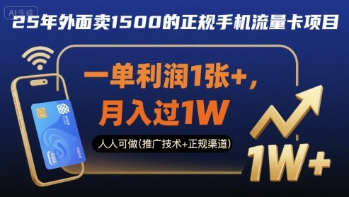 25年外面卖1500的正规手机流量卡项目，一单利润1张+，月入过1W，人人可做(推广技术+正规渠道)【揭秘】-网创先锋