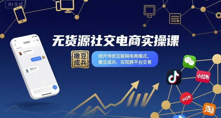 无货源社交电商实操课，绕开传统互联网电商模式，撒豆成兵，实现跨平台交易-网创先锋