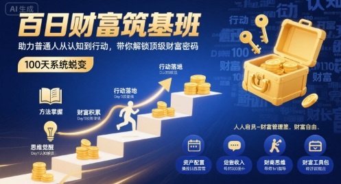 百日财富筑基班，助力普通人从认知到行动，带你解锁顶级财富密码-网创先锋