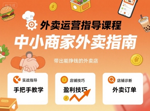 外卖运营指导课程，中小商家外卖指南，手把手带出能挣钱的外卖店-网创先锋