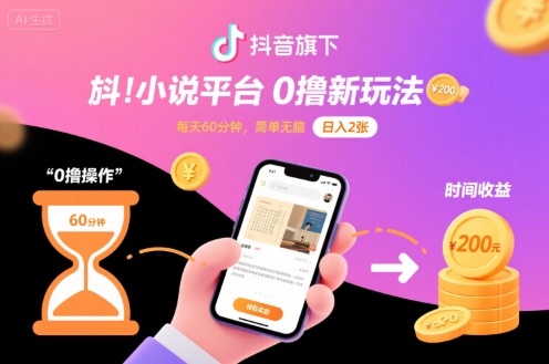 抖音旗下小说平台0撸新玩法，每天挂G60分钟，简单无脑，日入2张【揭秘】-网创先锋