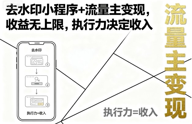 去水印小程序+流量主变现，收益无上限，执行力决定收入-网创先锋