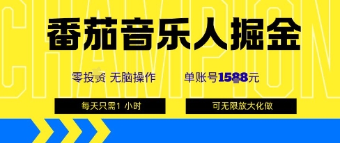 番茄音乐人掘金，单账号最高可撸1k+，可无限矩阵去做，零投入-网创先锋