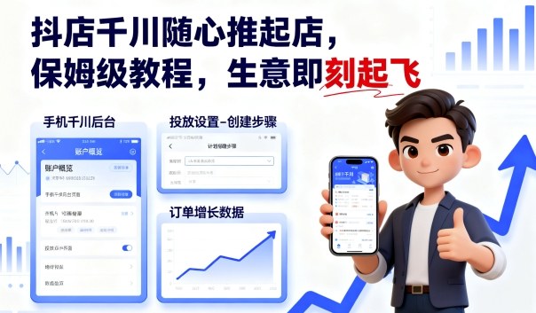 抖店千川随心推起店，保姆级教程，生意即刻起飞-网创先锋