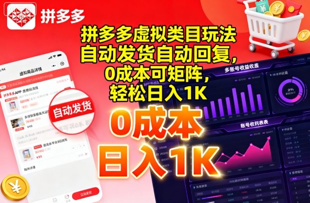拼多多虚拟类目玩法，自动发货自动回复，0成本可矩阵，轻松日入1K【揭秘】-网创先锋