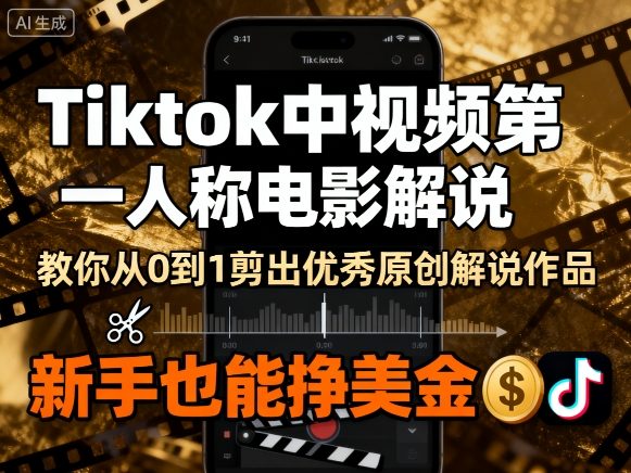 Tiktok中视频第一人称电影解说，教你从0到1剪出一个优秀的原创解说作品，新手也能挣美金-网创先锋