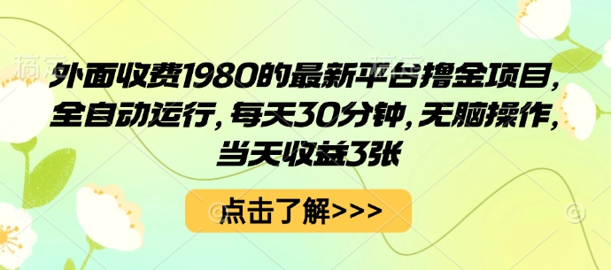 外面收费1980的最新平台撸金项目，全自动运行，每天30分钟，无脑操作，当天收益3张【揭秘】-网创先锋