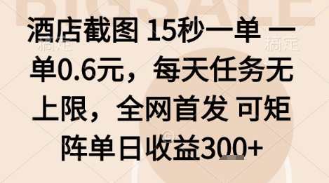 酒店截图项目，15秒一单，一单0.6米，每天任务无上限，全网首发可矩阵单日收益3张+【揭秘】-网创先锋