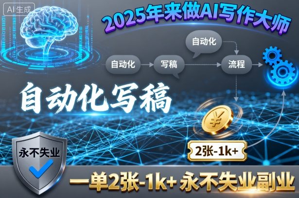 2025年来做AI写作大师，自动化写稿，一单2张-1k+，永不失业副业-网创先锋