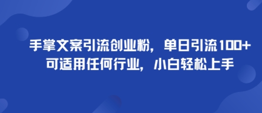 手掌文案引流创业粉，单日引流100+，可适用任何行业，小白轻松上手-网创先锋
