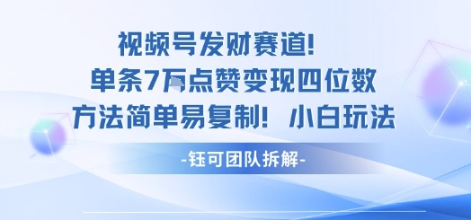 视频号发财赛道单条7W点赞变现四位数方法简单易复制小白玩法-网创先锋