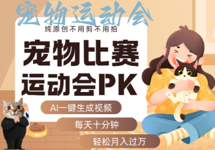 AI一键生成宠物比赛运动会PK视频，纯原创不用剪不用拍，每天十分钟，轻松月入过1W+-网创先锋