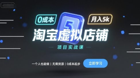 淘宝虚拟店铺项目实战课，一个人也能做，无需货源、0成本起步，月入5k-网创先锋