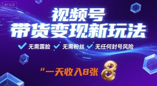 视频号带货变现新玩法，无需露脸，无需粉丝，无任何封号风险，一天收益8张【揭秘】-网创先锋