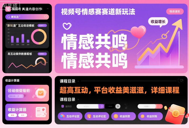 视频号情感赛道新玩法，超高互动，平台收益美滋滋，详细课程-网创先锋